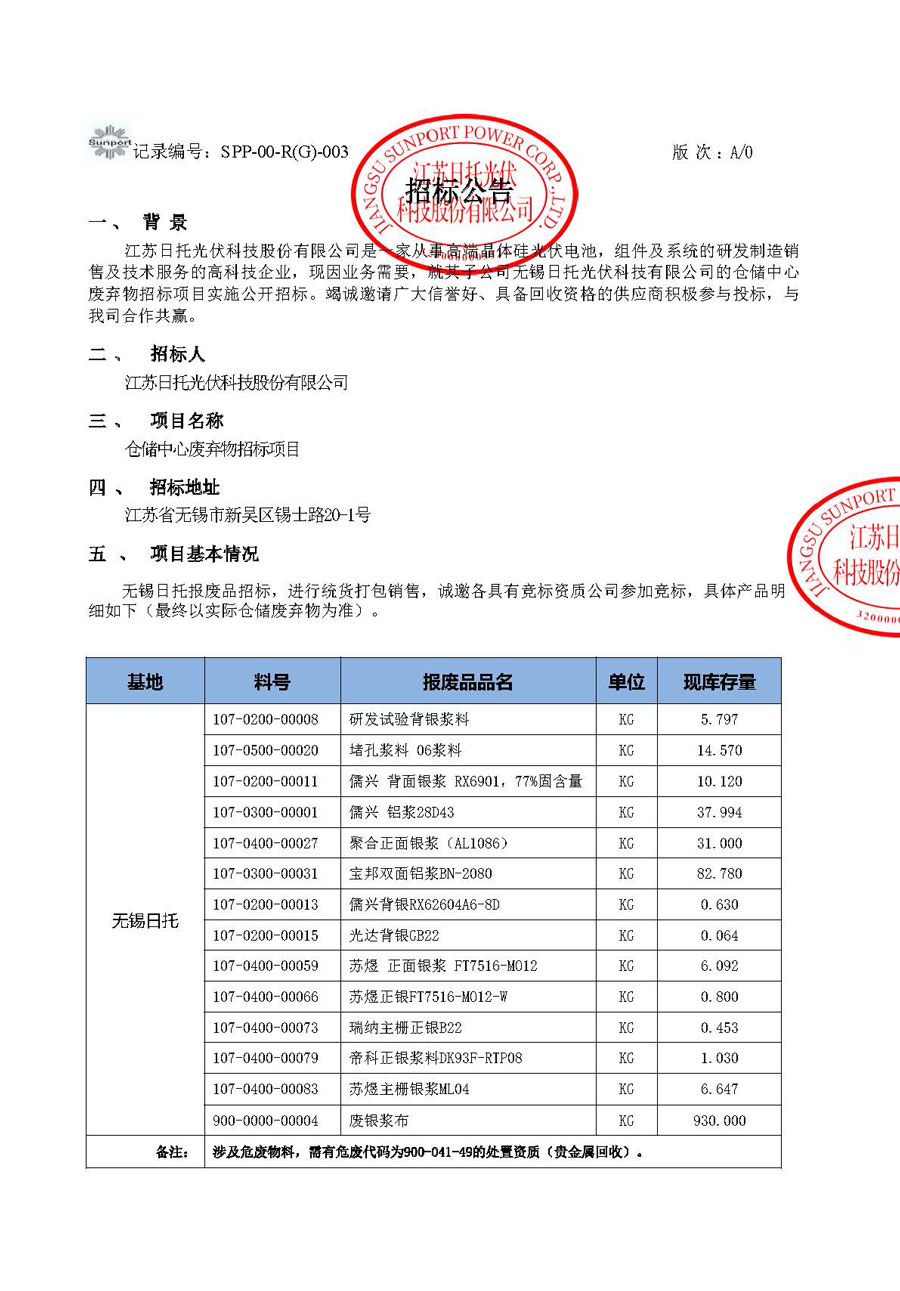 無錫日托危廢品招標公告-二次招標